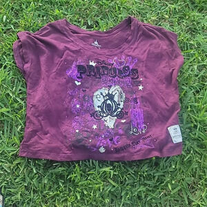 Disney Parks princess t-shirt burgundy crop tee xs silver black pink glitter